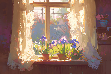 窗台的花卉背景图片