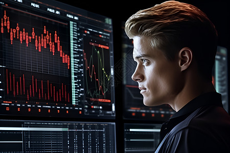 股票数据前的男子背景图片