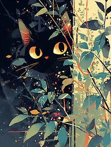 潜伏的黑猫枝条潜伏的高清图片
