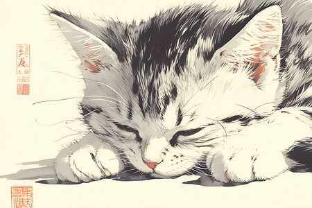沉睡中的毛茸茸猫咪背景图片