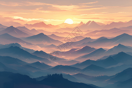 景色图山脉上空的阳光插画