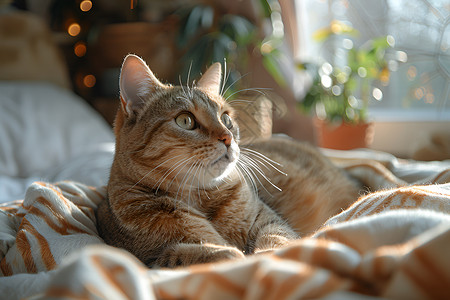 猫咪插画坐在毯子里的猫咪背景