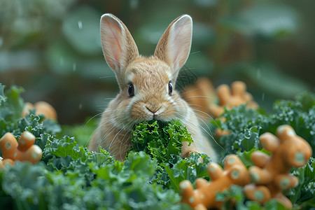 灰色兔子兔子吃蔬菜背景