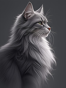 黑白猫咪毛茸茸的宠物猫插画