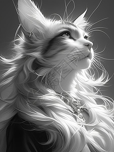黑白猫咪宠物猫咪插画