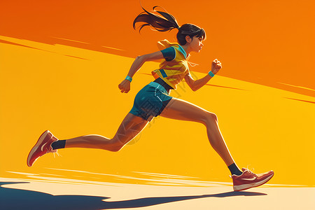 女性跑步女人在阳光里跑步插画