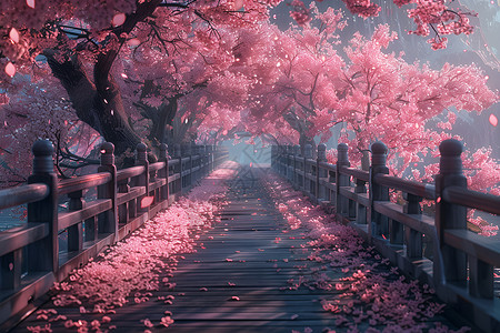 桥上看风景桥上的樱花插画