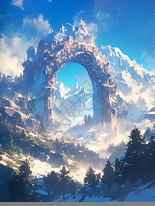 冰雪覆盖的石拱门背景图片
