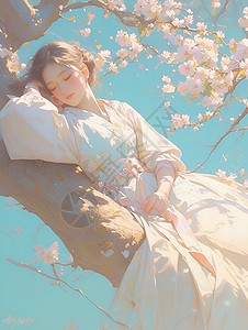 梦幻桃花树上的女子背景图片