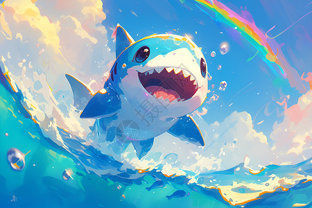 彩虹下的鲨鱼背景图片