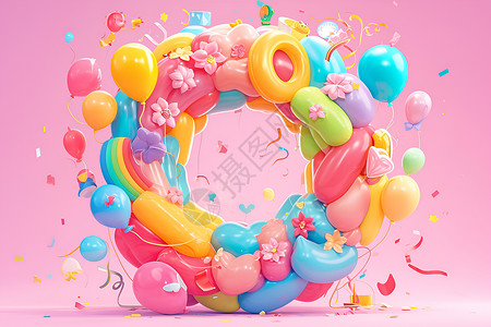 彩色发光圆环甜蜜的气球圆环插画