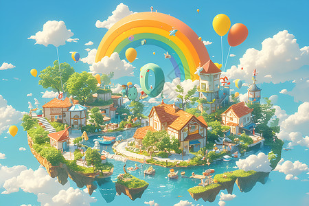 彩虹气球中的创意乐园背景图片