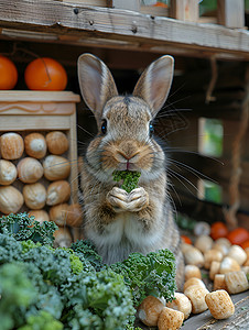 双手拿菜叶的兔子背景图片