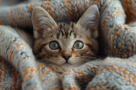 丛林里的猫咪小猫丛毛毯中探头背景