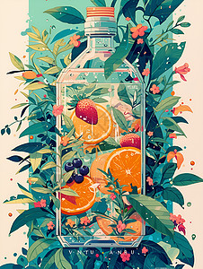 板材与果子夏日与果汁插画