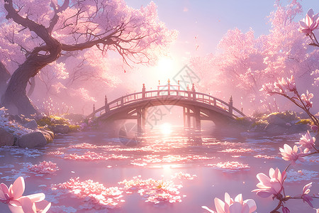 日出时的美丽桥梁插画