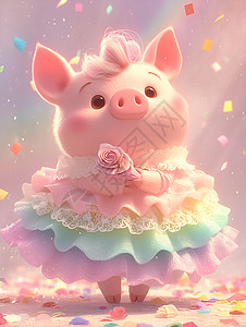 猪鼻罩小猪裹着小裙子插画