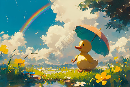 撑伞的小鸭子背景图片