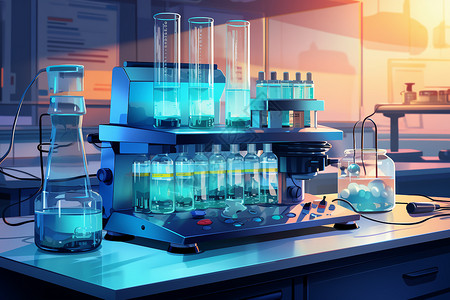 医学专业实验室里精密仪器研究插画