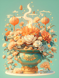 香炉上的花朵背景图片