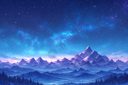 远山星空冬夜的远山插画