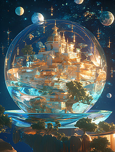 魔幻世界中的玻璃球背景图片