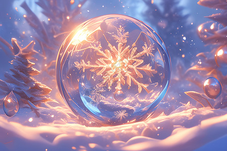 原子晶体球体里的雪花插画