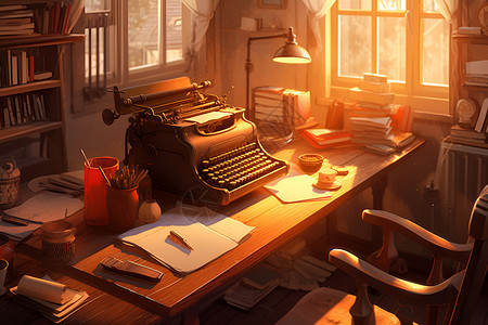 阳光里的打字机背景图片