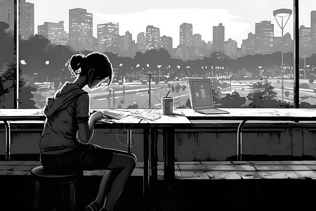 城市咖啡管理阅读的女孩背景图片