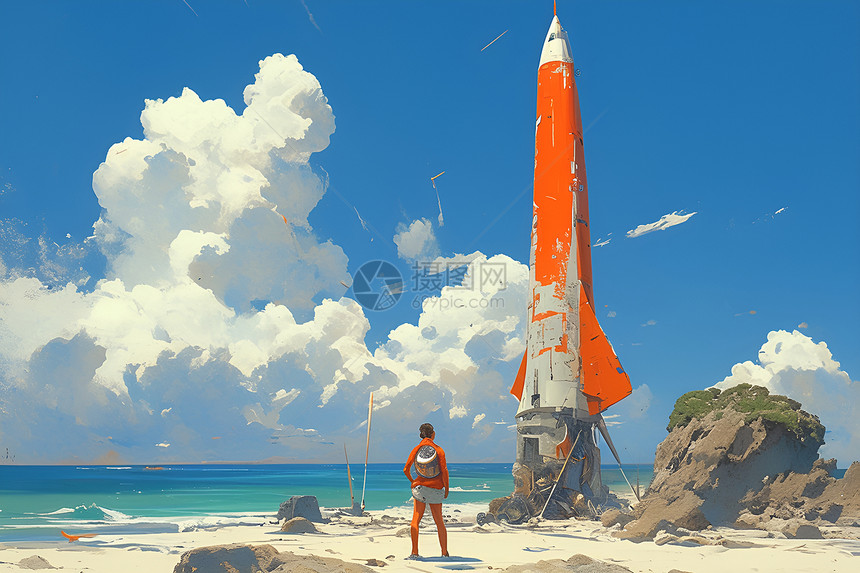 海滩上的火箭图片