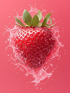 水果水花红彤彤的草莓在水里插画