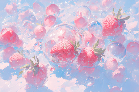 冰块间的草莓背景图片