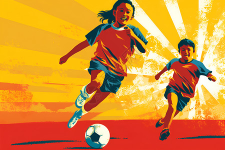 阳光下奔跑的足球少年背景图片