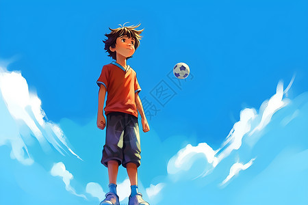足球天下蓝天下的足球和男孩插画
