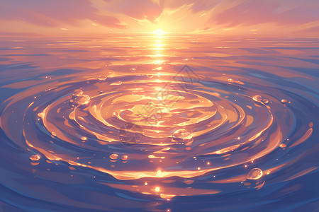 航拍海面夕阳下的水面涟漪插画