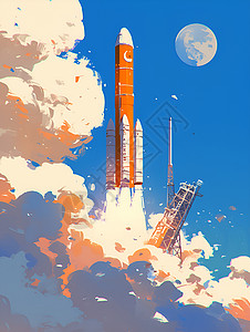 蓝天下起飞的火箭背景图片