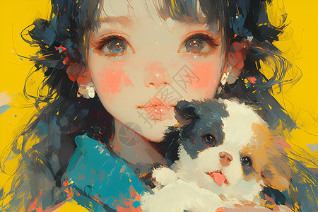 女孩抱着小狗背景图片