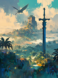 岛屿上的巨剑背景图片