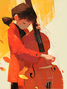 大提琴女孩抱着大提琴的女孩插画