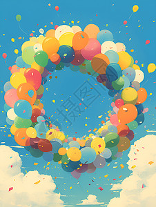 浅色悬浮装饰悬浮的彩虹气球插画