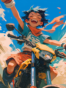骑着摩托车的快乐男孩背景图片