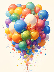 漂浮三角彩带彩虹气球的奇幻之旅插画