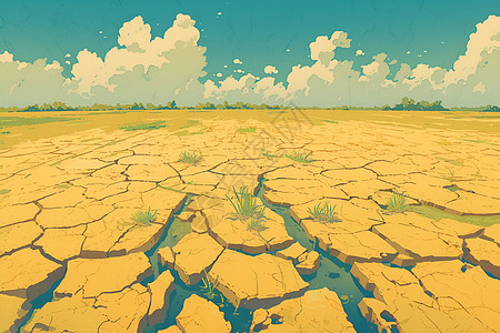 土地干旱无垠裂缝的荒原插画