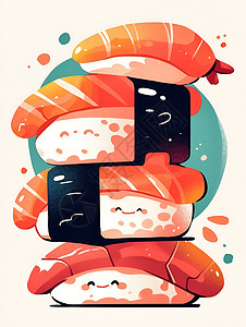 饮食场景有趣寿司场景插画