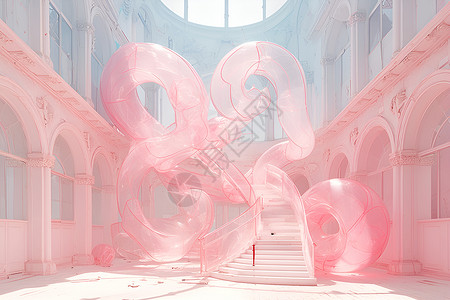现代雕塑充气粉色雕塑插画