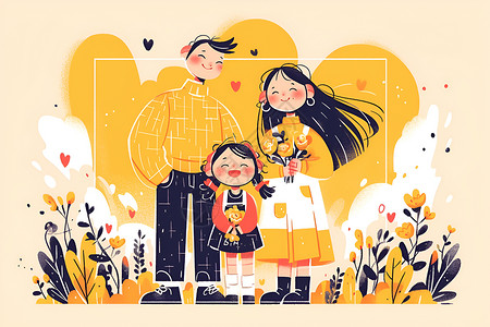 幸福的家庭彩绘高清图片