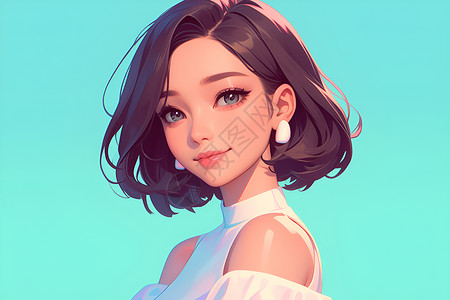 美女短发靓丽少女插画