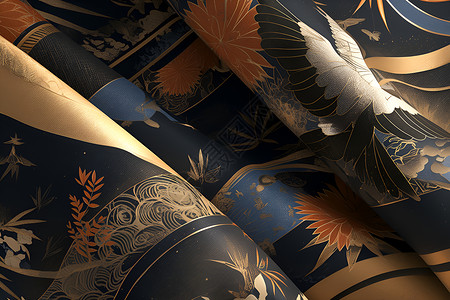 中国民族风花纹精美花纹的中国布匹插画