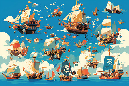漂浮的海盗船背景图片