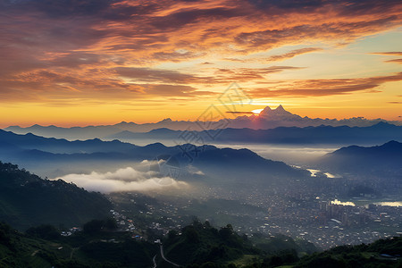 流星和云朵日出和山河背景